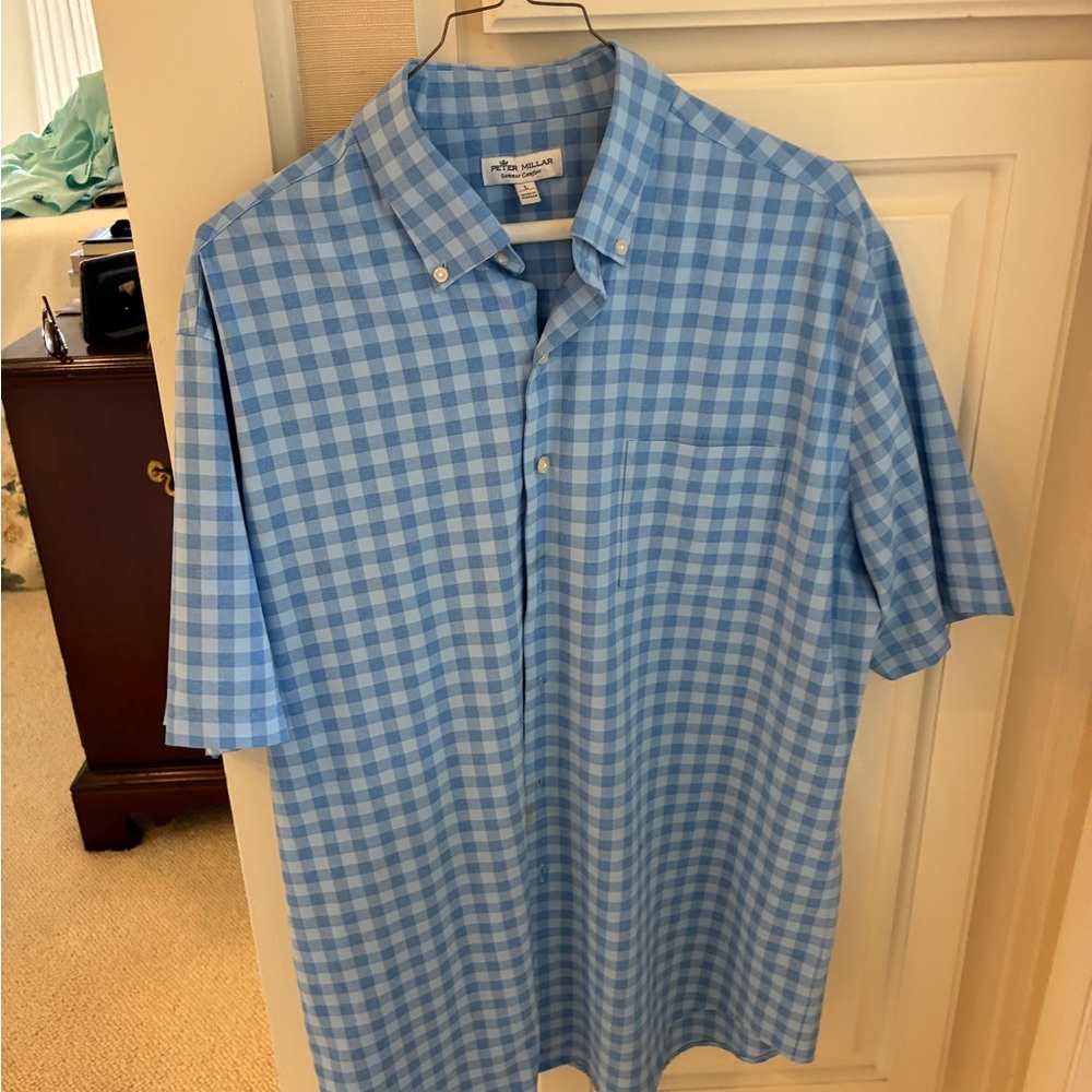 Peter Millar Light Blue Gingham Men's Shirt